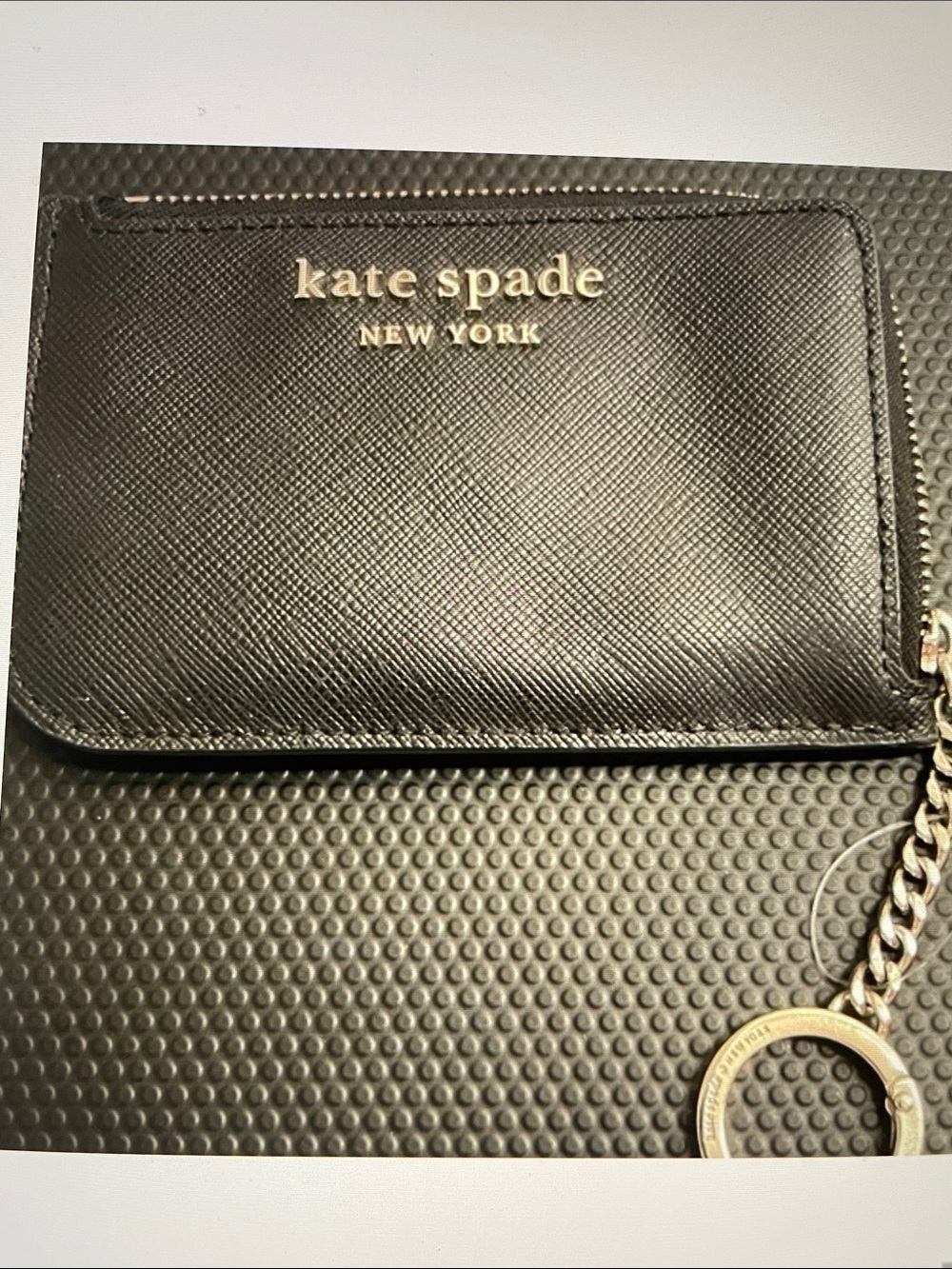 kate spade black leather card wallet with key chain